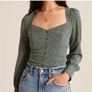 Abercrombie & Fitch Floral Green Long Sleeve Top